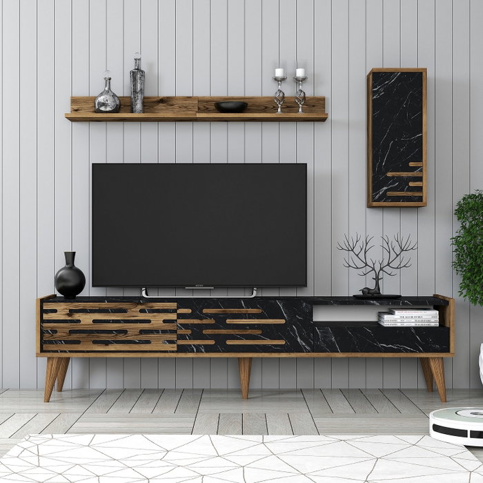Hanah Home Unidad de TV Valensiya Nogal, Negro y Mármol